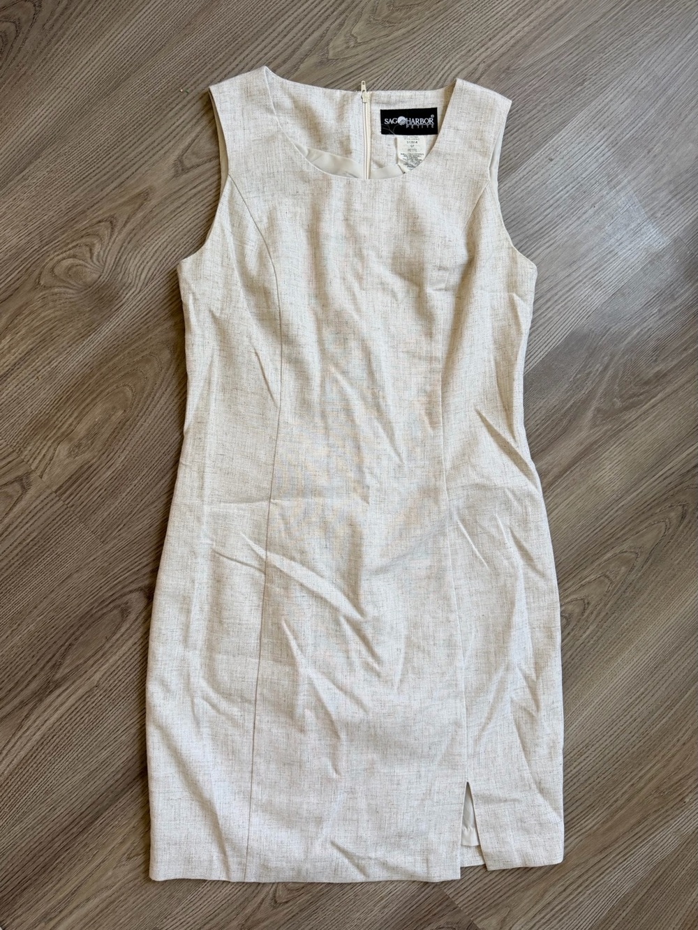 Sag Harbor Cream Linen Sheath Dress with Front Slit
